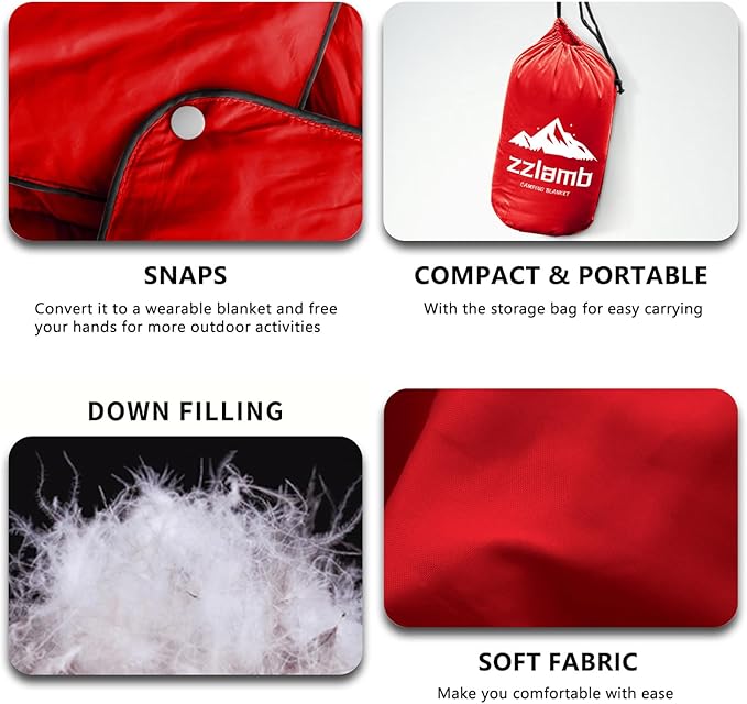 zzlamb Puffy Down Camping Blanket Water-Repellent Down Throw Travel Blanket Portable for Outdoor Light Warm Quilt for Couch Plane Car Theater Stadium Picnic RV Backpacking Hammock