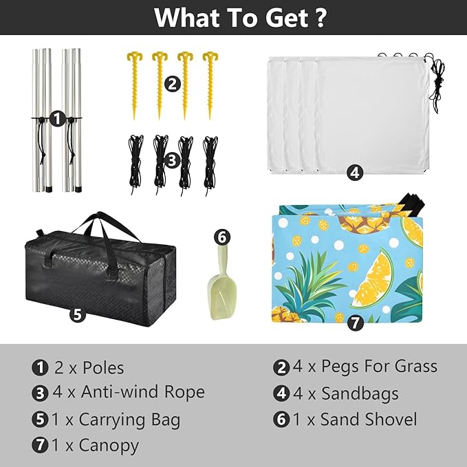Camping Sun Shelters Tropical Leaves Dots and Pineapple Beach Canopy 126 * 110.2in