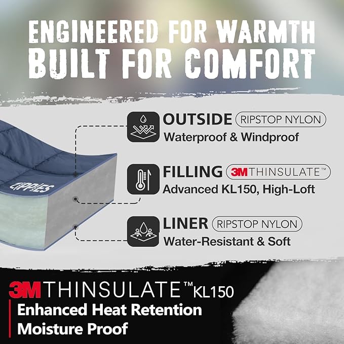 3M Thinsulate Insulation Puffy Camping Blanket for Cold Weather Queen Size Warm Camping Quilt with Zipper Waterproof Outdoor Sleeping Bag for Hammock Cozy &amp Versatile Gift for Men and Women