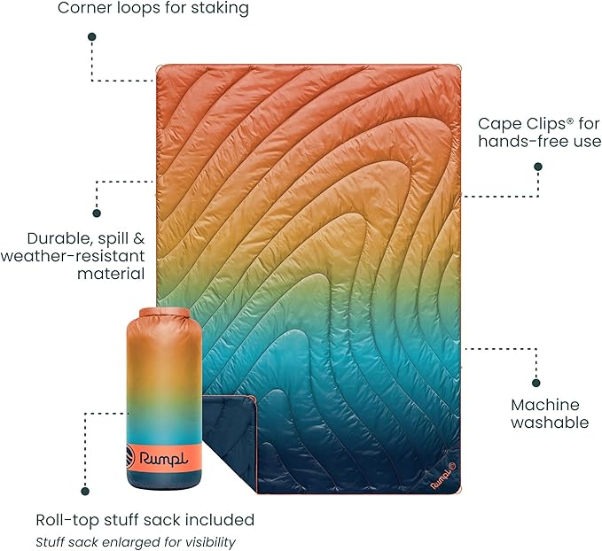 Rumpl Original Puffy Blanket - Warm Water-Resistant Camping Blanket with 100% Recycled Synthetic Insulation 52x75 Original Puffy V2 Baja Fade