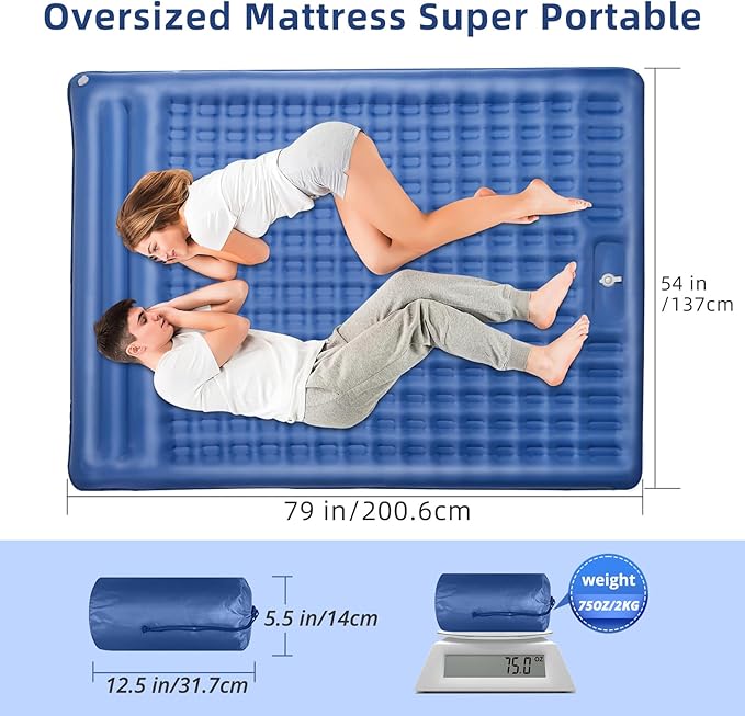 Camping Sleeping PadsExtra Thick 5 Inch Inflatable Sleeping Mat with Pillow Built-in PumpOversized Air Mattress Super Portable for Backpacking Hiking Tent Traveling
