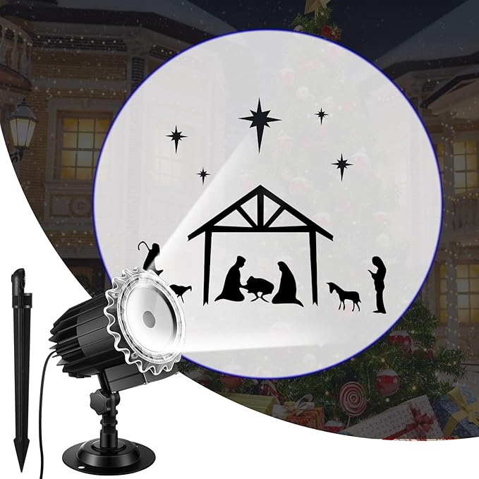 Tuanse Christmas Nativity Outdoor Projector Rotating Nativity Scene Projector Light LED Flood Light Holiday with Stars for Christmas Windows Party Garden Landscape Decoration
