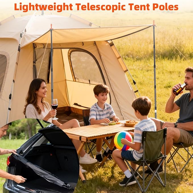 Heavy Duty Telescoping Tarp Poles Set of 4-4-Section Adjustable 3.1FT to 9.2FT Aviation Aluminum Tent Poles for Camping Awning Rain Fly Sun Shade Canopy with Stakes &amp Guylines
