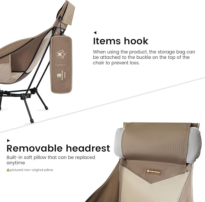 MellowCamp High Back Camping Chair Oversized Comfort Design Collapsible Camp Chair with Pillow (Brown)