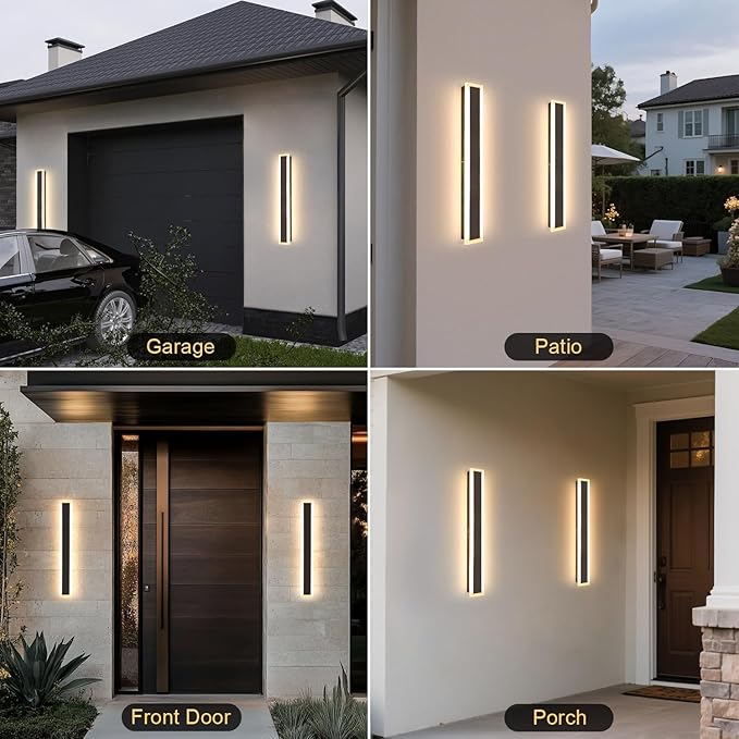 Modern Outdoor Wall Light 79 Inch 2PC Long Exterior Wall Lighting IP65 Waterproof 3000K-6000K Dimmable LED Outdoor Wall Sconce Linear Long Wall Light for House Exterior Patio Garage