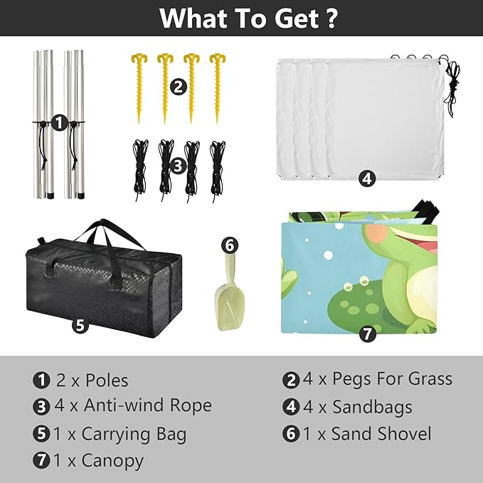 Cute Funny FrogCamping Sun Shelters 9.2 x 10.5 FT Beach Canopy Tent Sun Shade with Carrying Bag for Camping Trips Fishing Backyard Fun or Picnics 21340140