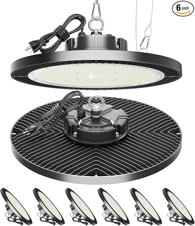 Super Bright 150W High Bay Led Shop Lights| 22500LM 5000K AC110-277V UFO Led High Bay Light With Plug 5ft Cable| Garage Lighting High Bay Light For Garage Shop Warehouses Workshops Gym Barn Factory
