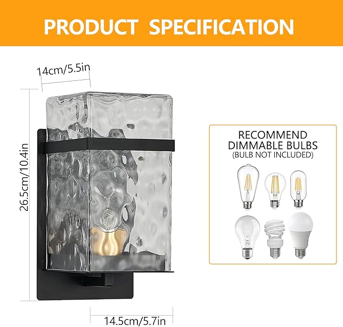 Outdoor Wall LightExterior Waterproof LanternsBlack Porch Sconces Wall Mounted Lighting with E26 Sockets &amp Glass Shades for GarageDoorwayPatioFront Door