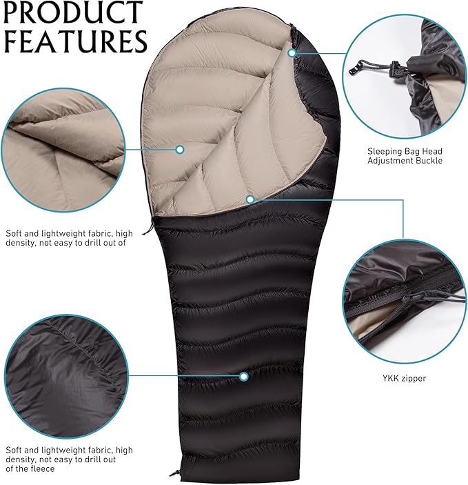 Down Sleeping Bag Ultralight Mummy Backpacking Sleeping Bags for Adults Camping Hiking Outdoor with 600 Fill Power Duck Down