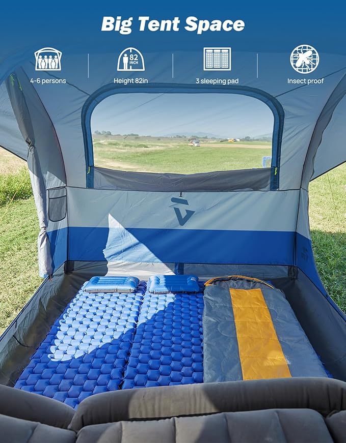 JOYTUTUS SUV Tent for Camping with Rainfly Double Door Design Car Tent with Aluminum Poles SUV Tailgate Tent with Waterproof PU2000mm Double Layer for 4-8 Person Blue