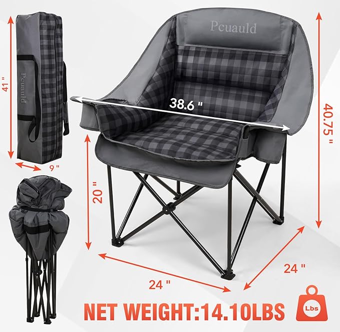 Camping Chairs for Adults 2 Pack Heavy Duty Padded Folding XL Camp Chair with Cup Holder Supports 500lbs Oversized Large Outdoor Widen Comfy Lawn Chairs for Tailgating Sports Beach