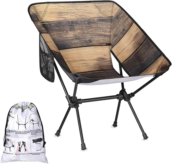 Honeybaby Folding Camping Chair Wood Pattern Camping Chairs Lightweight Portable Chair Outdoor Foldable Chairs for Camping Travel Picnic Beach Hiking