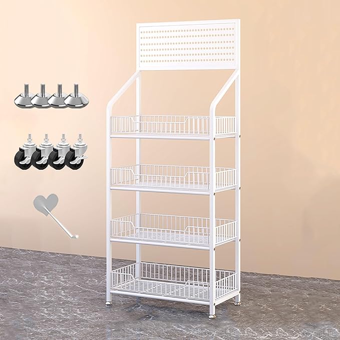 Store Display Rack Wall Mounted Storage Rack Supermarket Convenience Store4-Tier Floor-Standing Snack Shelf Organizer with 15 Hooks Supermarket Vegetable Display Rack for Kitchen &amp Conveni