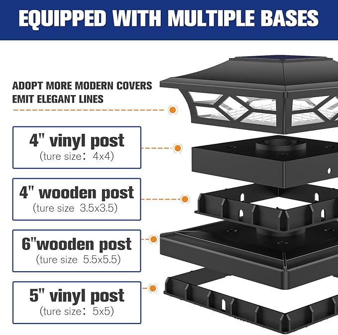 VOLISUN Solar Post Cap Light Outdoor Waterproof: RGB Color Changing - Solar Fence Cap Flashing Lights 8Pack Black for 4x4 5x5 6x6 Wooden Vinyl Post