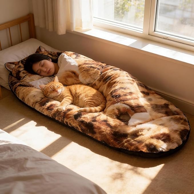 Plush Cat Sleeping Bag for Adults – Cozy Warmth for Camping Home Lounging &amp Sleepovers 68.9 Cat Envelope Washable Warm Blanket
