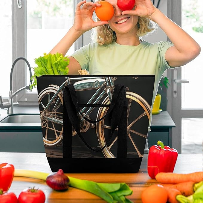 Insulated Shopping BagLarge Reusable Cooler Bags Bike Printed Foldable Shopping BagTravel Waterproof Shoulder Bag