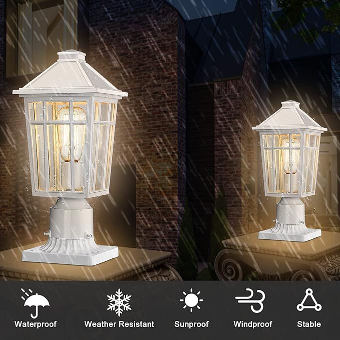 Darkaway Outdoor Post Lights Lamp Post Light Fixture Waterproof Aluminum Housing with Glass Fence Post Deck Lighting for Garden Patio Pathway (1 Pack White)