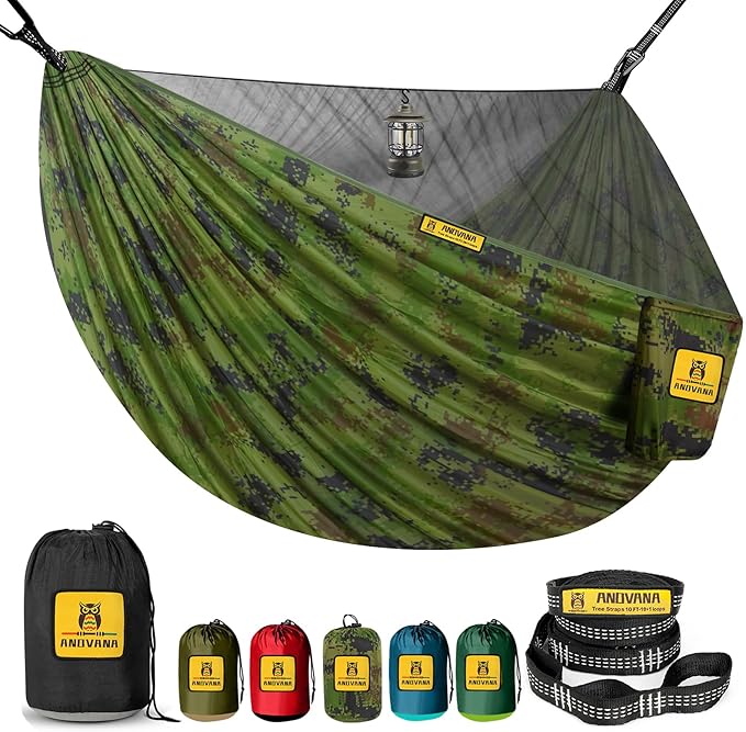 Camping Hammock with Mosquito Net 600 lbs Portable Hammock with Tree Straps2-in-1 Double/Single Travel hammocks Tent for Outside/Indoor/Backpacking/Beach-Plaid Camouflage
