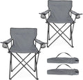 HaSteeL Camping Chair for Adults Folding Beach Chair Set of 2 Large Foldable Portable Chair for Outdoors Fishing Hiking Sporting Travel Picnic Lawn Hold 275lbs &amp A Storage Bags (Grey)