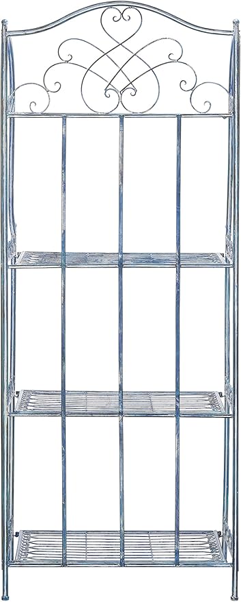 Safavieh PAT5014C Outdoor Collection Amaris Antique Blue Wrought Iron 4-Tier Bakers Rack