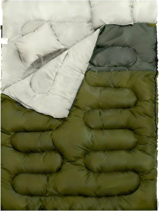 Elevon Double Sleeping Bag 2 Pillows for Adults Queen Size XL Sleeping Bag Waterproof Compact with Compression Sack 2 Person Sleeping Bags Cold Warm Weather- 3 Seasons Backpacking Hiking Travel