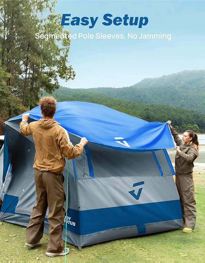 JOYTUTUS SUV Tent for Camping with Rainfly Double Door Design Car Tent with Aluminum Poles SUV Tailgate Tent with Waterproof PU2000mm Double Layer for 4-8 Person Blue