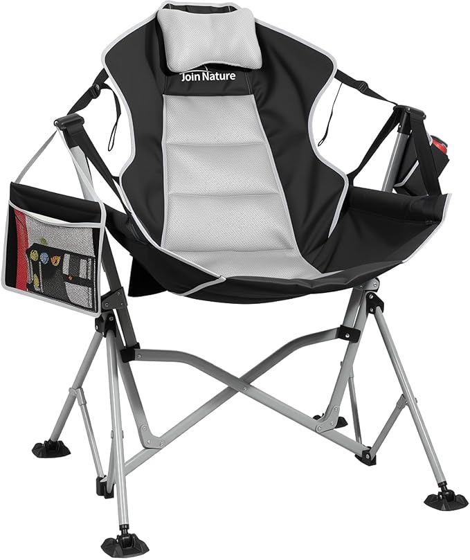 Oversized Hammock Camping Chairs Folding Swing Chair with 1-Step Design Swinging Hammock Chair with Adjustable Backrest Lumbar Support &amp Headrest for Outdoor&ampIndoor Support 400LBS Black