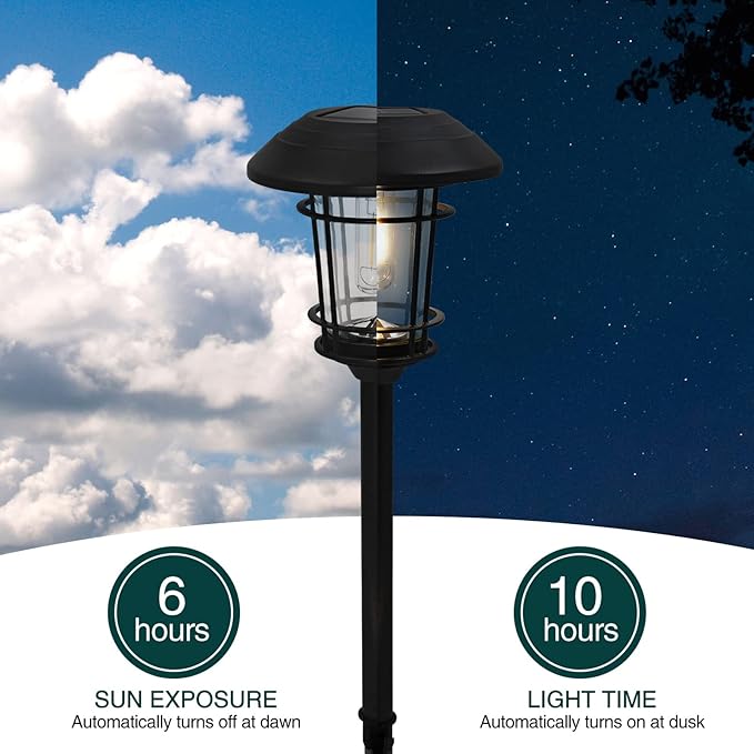 Grand patio Solar Outdoor Lights 5 Pack Glass Light Metal Pathway Light Waterproof Landscape Lighting Automatic Dusk and Dawn Sensor (Slate Gray)