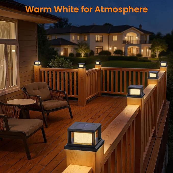 Mlambert 8 Pack Solar Post Lights Outdoor 2 Modes LED Fence Cap Light for 4x4 Post Waterproof Deck Light Patio Garden Decor Warm/Cool White Black