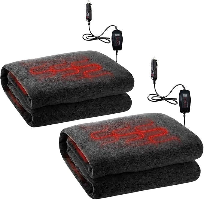 ZONETECH Heating 12V Polar Fleece Material Blanket 2- Pack - Ideal for Summer Camping Road Trips Picnics or Relaxing in The Convenience of Your Vehicle or Home