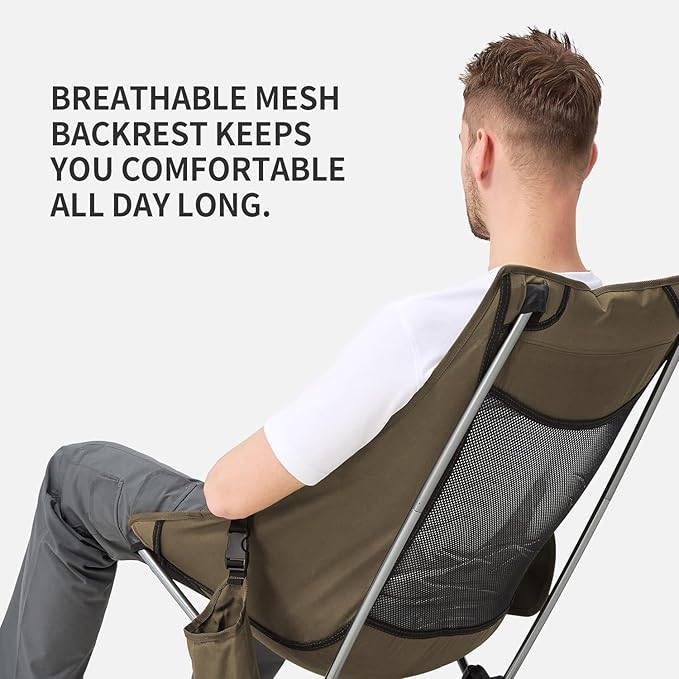 Camping Chair Lightweight Backpacking Hiking Chair Compact Portable 220 lbs Capacity Comfortable Widened Seat Folding Chair (Brown)