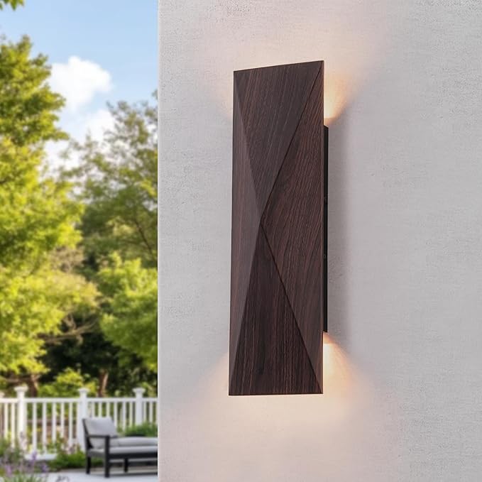LED Outdoor Wall Sconce in Dark Walnut Finish Warm 3000K Light 15.75 Outdoor Waterproof Patio Wall Light Fixtures for Exterior House Front Door Garden Garage Porch