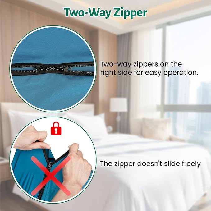 Ultralight Sleeping Bag Liner Satin Sleep Sack Comfy Breathable &amp Cooling &amp Silky Soft liner Travel Sheets &amp Adult Sleep Sack with 2 Way Zipper Ideal for Backpacking Hotel Camping H