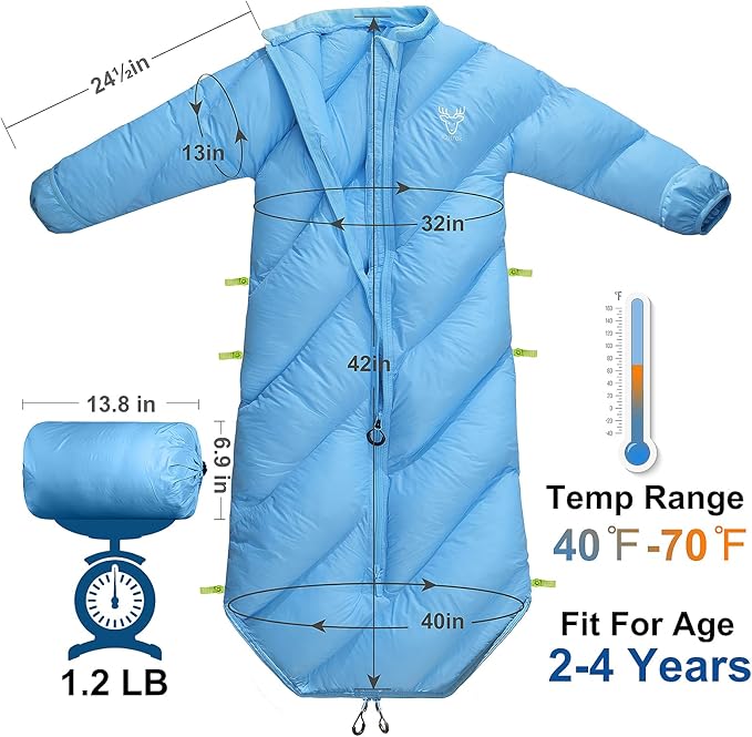 Walkable Toddler Sleeping Bags for Kids Boys Girls (2T-4T) - Puffy Camping Sleeping Sack for Indoor Outdoor Travel Sleepover Slumber Party (up to 46 in)- Machine Washable Lightweight