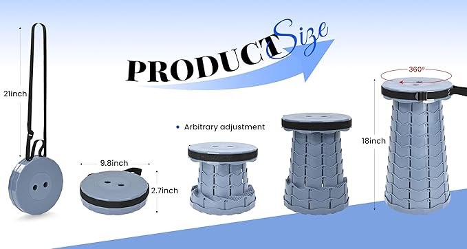 2 Pack Upgraded Collapsible Stool Folding Stool with CushionRetractable Folding Stool Max Load Capacity 400lbs Portable Telescoping Stools for Camping Hiking Outdoor BBQ -Grey