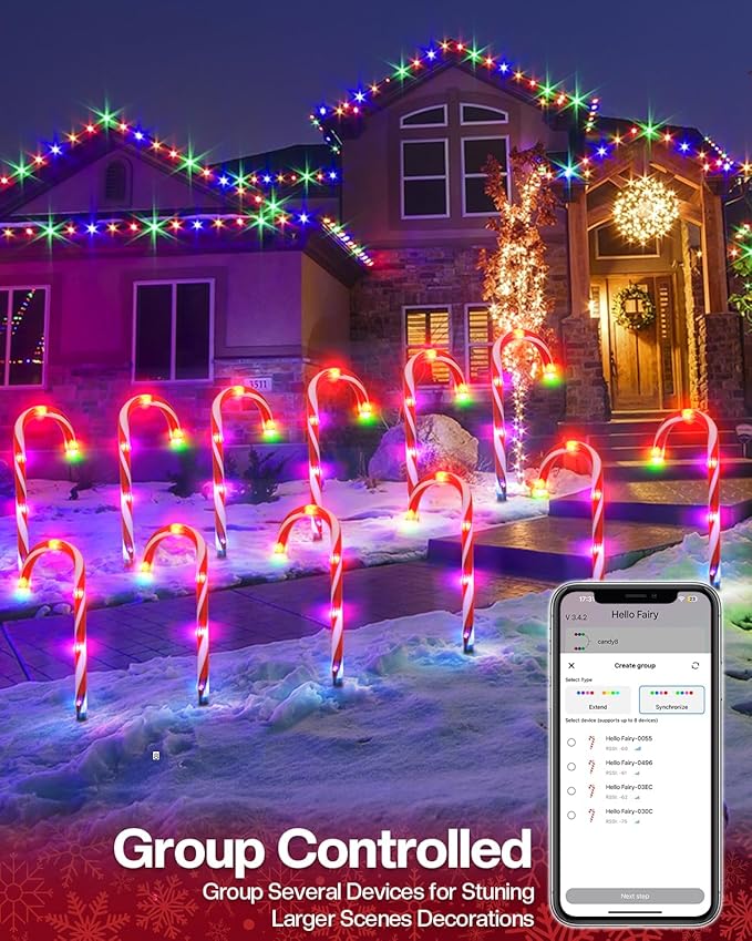 FREECUBE 12 Pack Smart Candy Cane Pathway Lights LED Candy Cane Lights with APP Control Dimming Timer DIY Color Changing Christmas Decoration for Yard Patio Walkway
