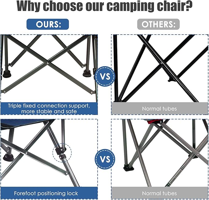 LEADALLWAY Folding Camping Chair Oversized Collapsible Camp Chair with Cup Holder and Removable Storage Bag Heavy Duty Support 351 LBS Portable Lawn Chair for Outdoor Camp Picnic Travel Fishing