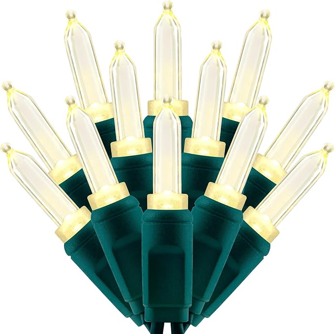 100 Warm White One-Piece LED Christmas Lights 33 ft Green Cord High Waterproof UL Certified T5 Outdoor String Lights (Warm White)