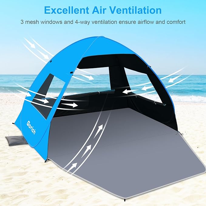 Gorich Easy Pop Up Beach Tent for 3-4 Person UPF 50+ UV Protection Beach Umbrella Sun Shelter Portable Lightweight Shade with Easy Foldable &amp Instant Setup