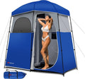 Goplus 2 Room Shower Tent Portable Camping Changing with Floor Drain Detachable Rain Fly Stakes &amp Ropes UV Protection Water Resistant Privacy for Outdoor Toilet Dressing (Blue)