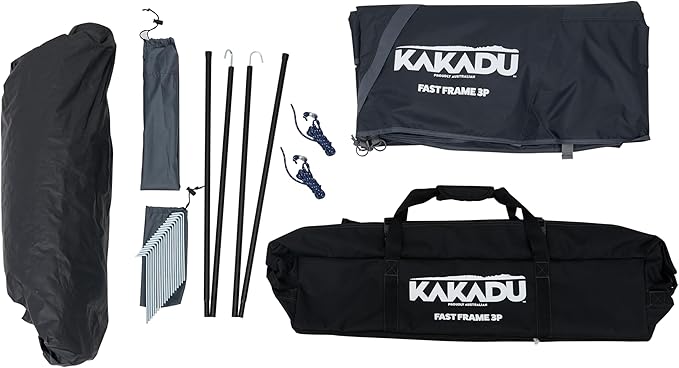 Kakadu Fast Frame Tent 3P 3 Person Camping Tent 1-Minute Setup Fast Frame Twin Hub Design w/Pre-Attached Poles Stargazing-Ready Weatherproof w/Awning Poles and Carry Bag