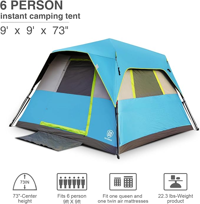 EVER ADVANCED 6 Person Camping Tent Blackout Design Tent for Camping Instant Cabin Tents for Family with Rainfly 60s Easy Setup Water-Resistant