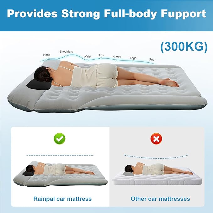 SUV Air Mattress Inflatable Bed for Car Sleeping Thickened Flocking Car Air Mattress Leakproof Comfortable Durable Cushion Cars Bed for SUVs Trunk Camping Road Trip (Gray)