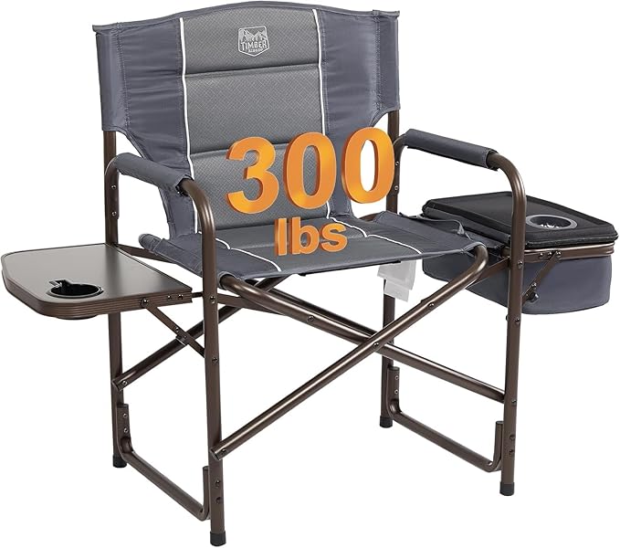 TIMBER RIDGE Lightweight Camping Chair Portable Laurel Director's Chair with Foldable Side Table Cooler Bag &amp Mesh Pocket Compact Outdoor Folding Lawn Chair Supports 300lbs Grey