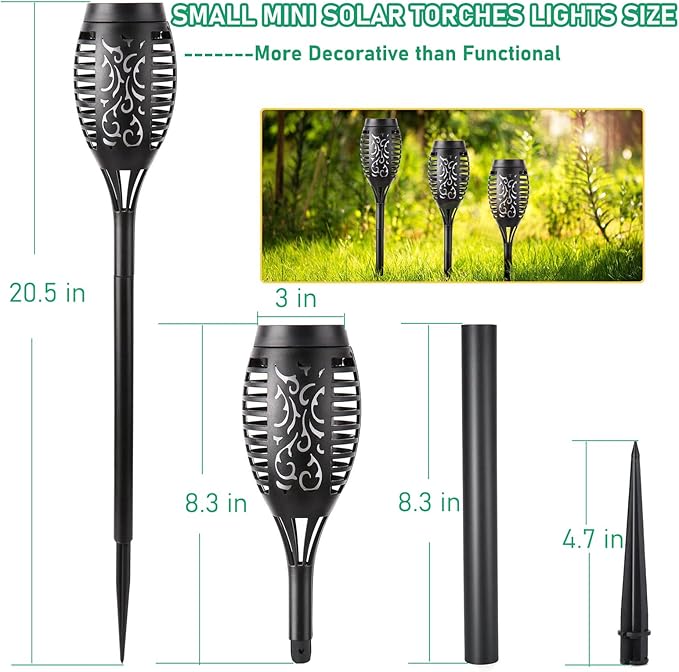 Solar Lights Outdoor Solar Torch Light with Flickering Flame for Garden Decor 20.5'' Small Size Solar Powered Garden Lights Waterproof Flame Torches for Outside Patio Pathway Yard Decorations