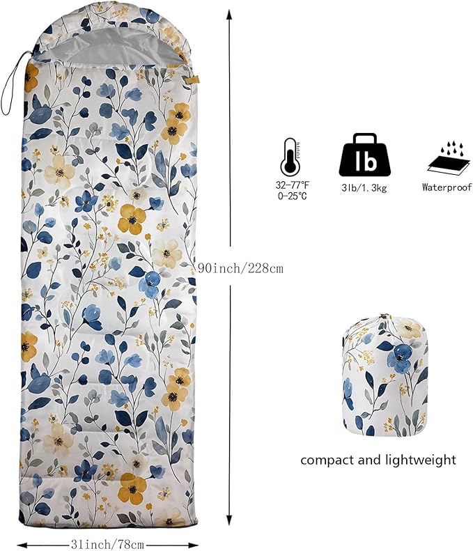 Kids Sleeping Bag for Boys GirlsCartoon Blue Unicorn Print-Lightweight Warm Portable Outdoor Indoor-Waterproof Cold Weather Resistant Sleeping Bag for Camping Hiking