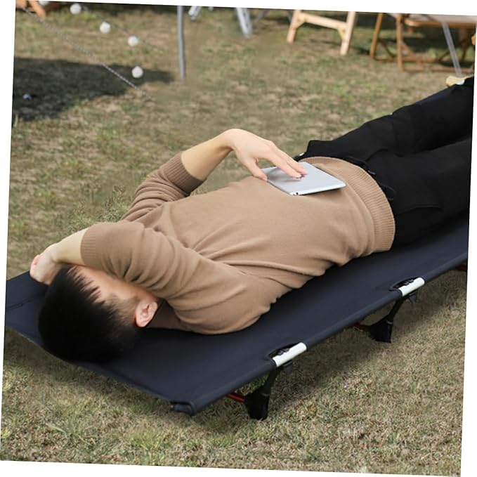 Hemoton Portable Folding Camp Bed Outdoor Camping Cot Sturdy Metal Frame Lightweight Design Carry Bag for Travel and Beach Use
