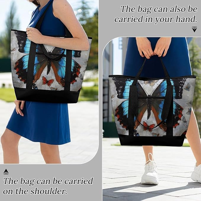 Insulated Shopping BagLarge Reusable Cooler Bags Butterfly Printed Foldable Shopping BagTravel Waterproof Shoulder Bag