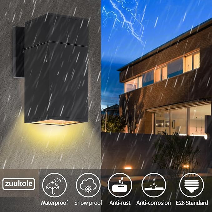 Outdoor Wall Light Exterior Lighting - ETL Listed Aluminum Anti-Rust Waterproof Wall Mount Rectangular Design – 1-Direction Up or Down Wall Sconce Light Fixture for Porch Garage or Patio