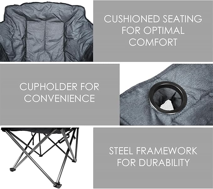 Zenithen Limited Foldable Portable Guidesman Padded Folding Chair Perfect for Camping Outdoor Sporting Events Patio Furniture and Campires Gray (Pack of 2)